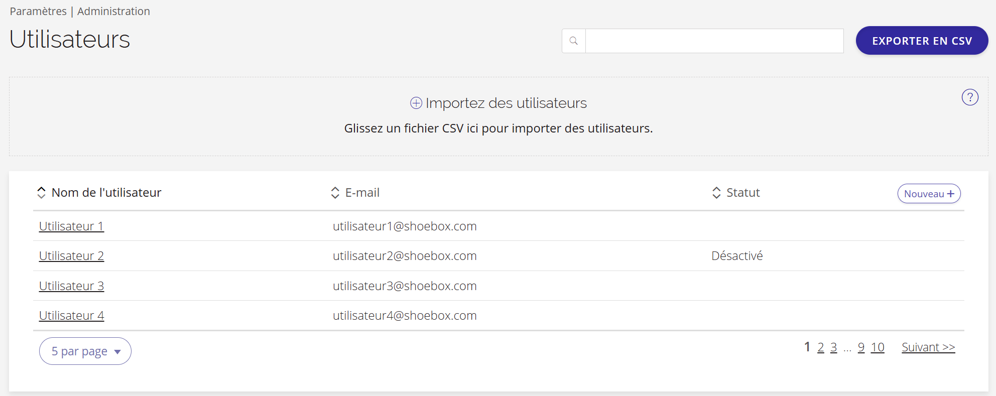 Une capture d'écran de la page Utilisateurs.