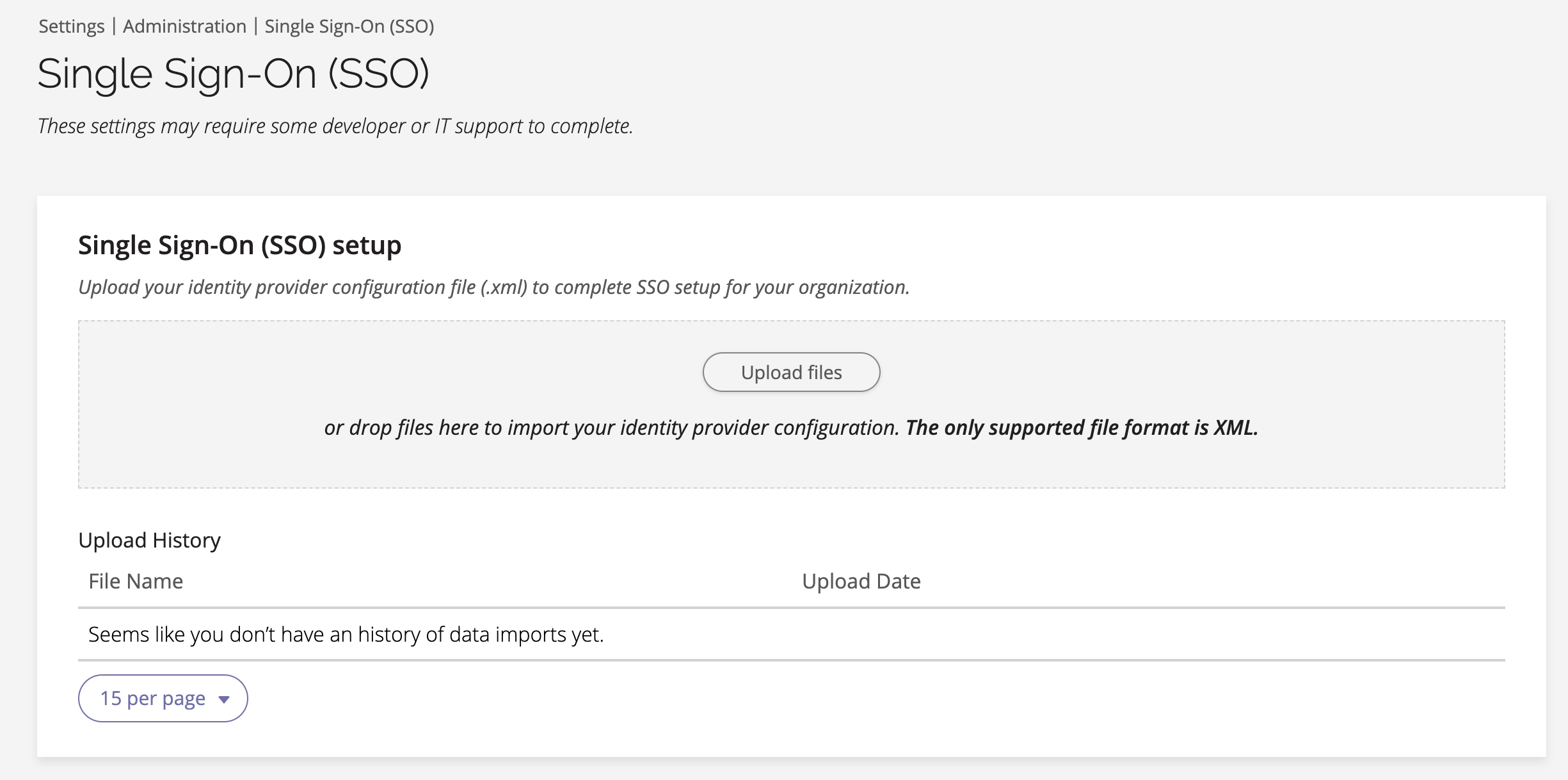 A screenshot of the SSO settings in the Data Management Portal.