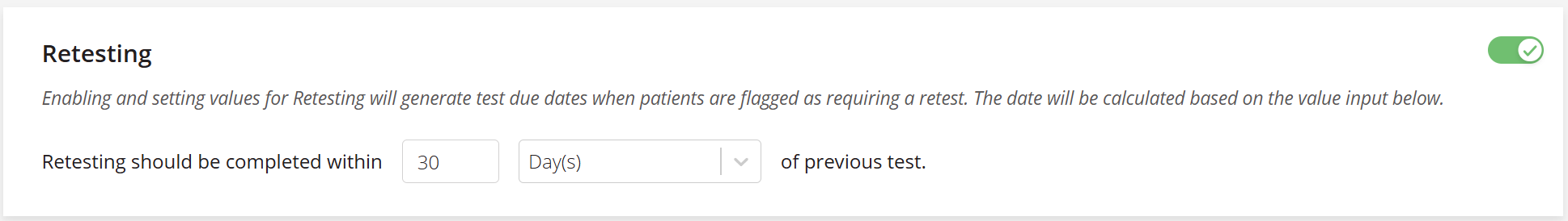 A screenshot of the retesting settings under scheduling rules.