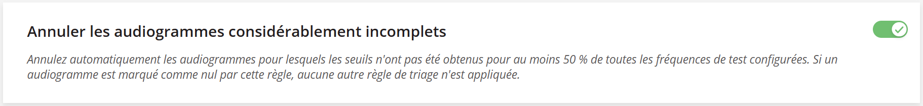 Une capture d'écran du paramètre « Audiogrammes très incomplets » de Void.
