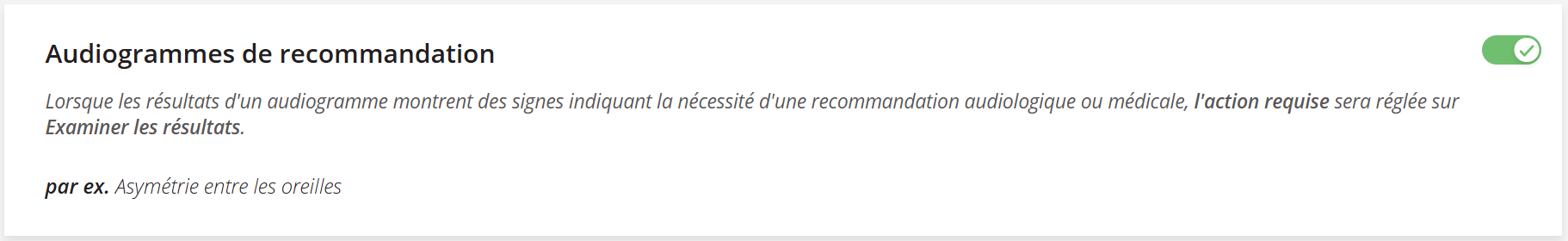 Une capture d'écran des paramètres des audiogrammes de référence.