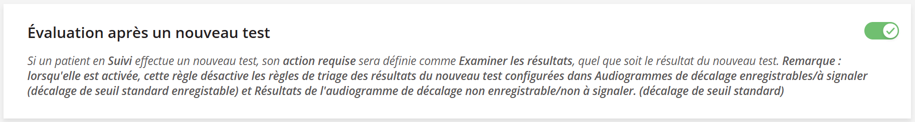 Une capture d'écran du paramètre « Révision après nouveau test ».