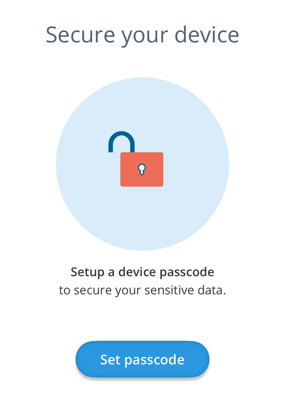 A screenshot of the Set passcode screen in PureTest.