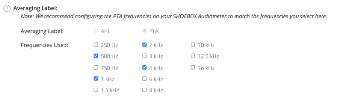A screenshot of the selectable frequencies when using CTCAE or Brock as a shift standard.