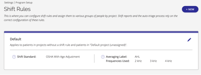 A screenshot of the shift rules page with the default shift rule displayed.