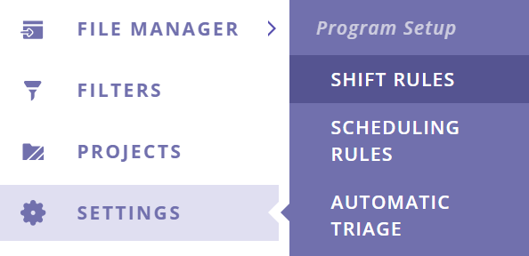A screenshot of the sidebar menu with the Program Setup options highlighted.